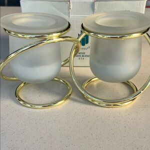 PartyLite Gemini Frosted Glass and Gold Candle Holders